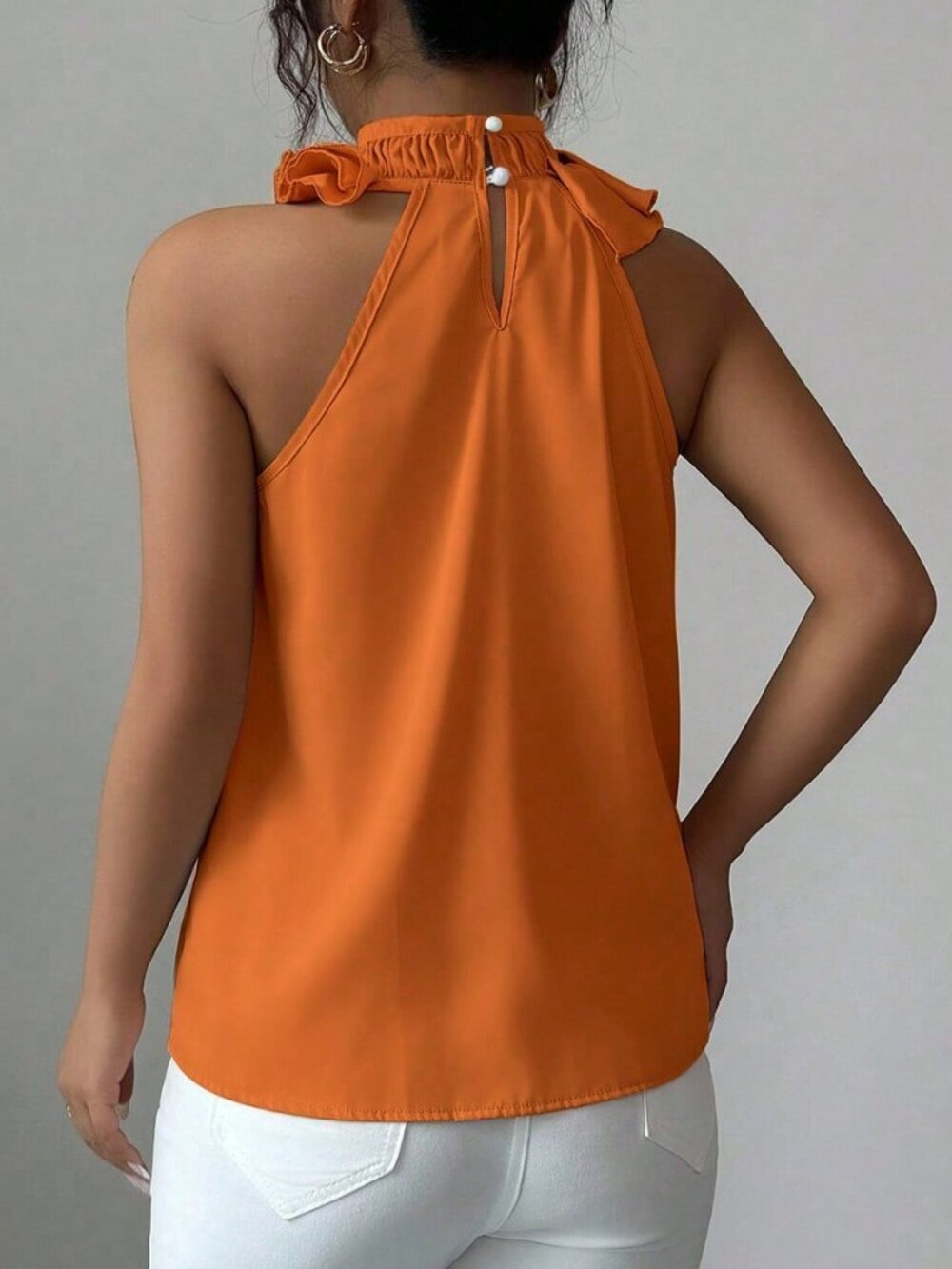 Orange Casual Women's Ruffle Sleeveless Blouse - Picture 2 of 7
